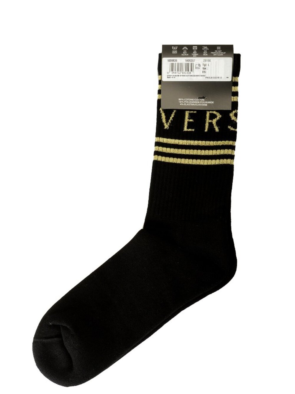 Versace Black & Gold Logo Print Athletic Socks sz M